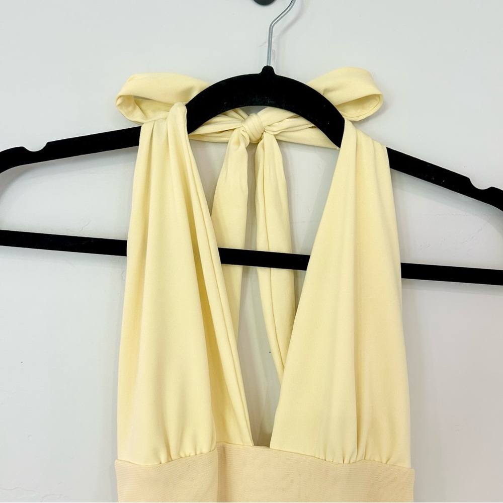 SHEIN Women’s Yellow Halter Backless Mini Dress with Drape and Bow Details - Picture 3 of 6